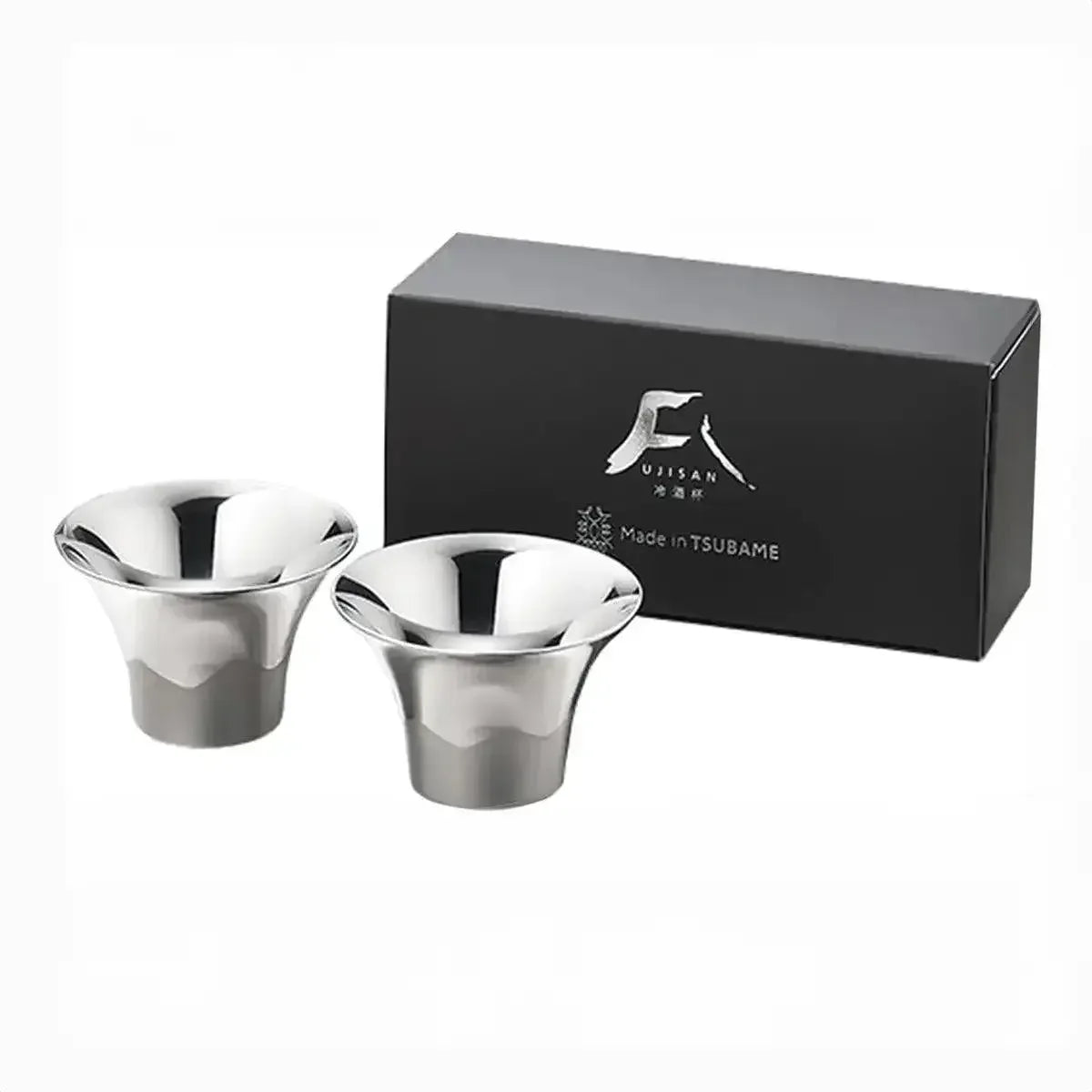 Fuji Sake Cup Set of 2 - Stainless Steel Gold and Silver Made in TSUBAME