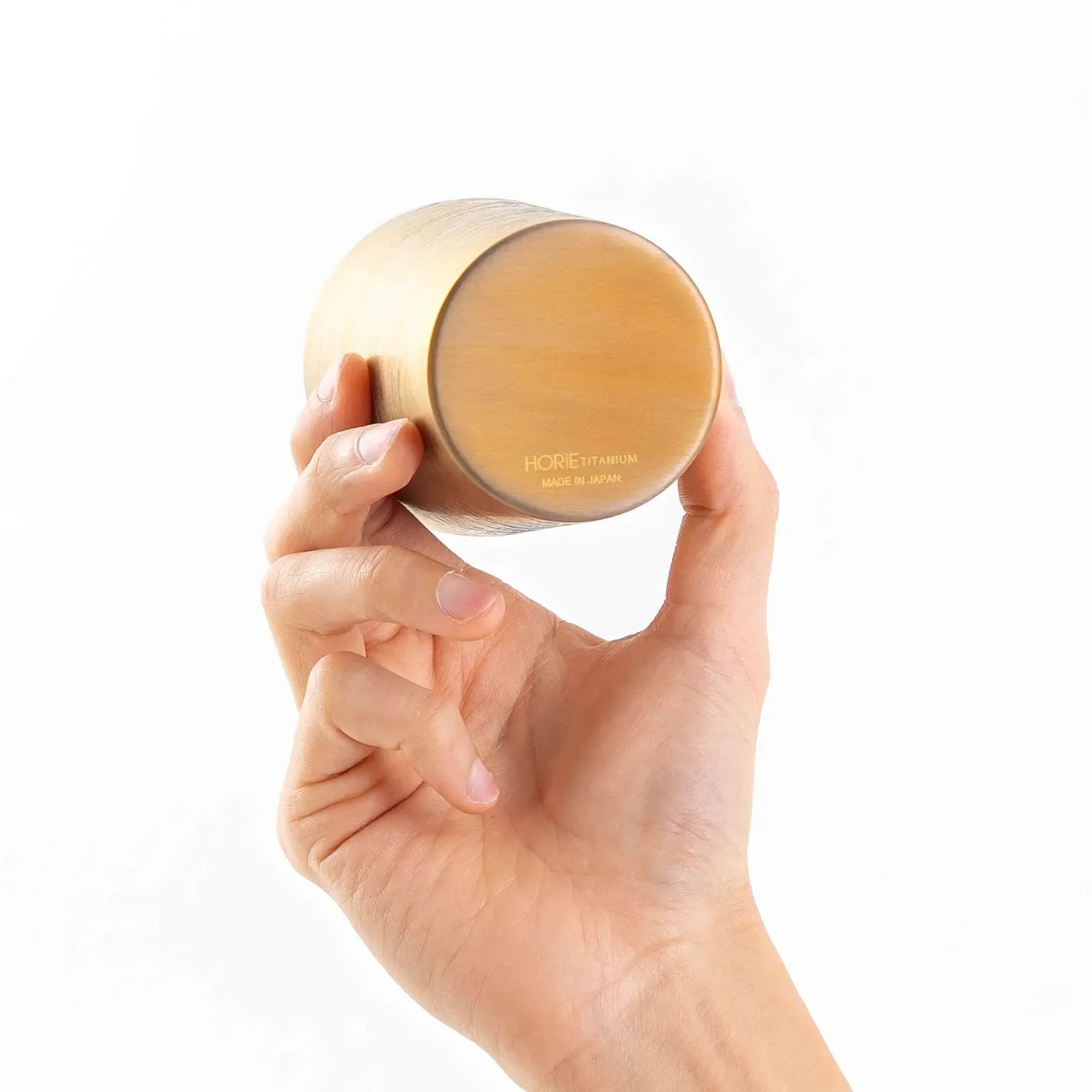 Titanium tumbler 270ml gold, bottom view showing base, HORIE Shirakaba Series