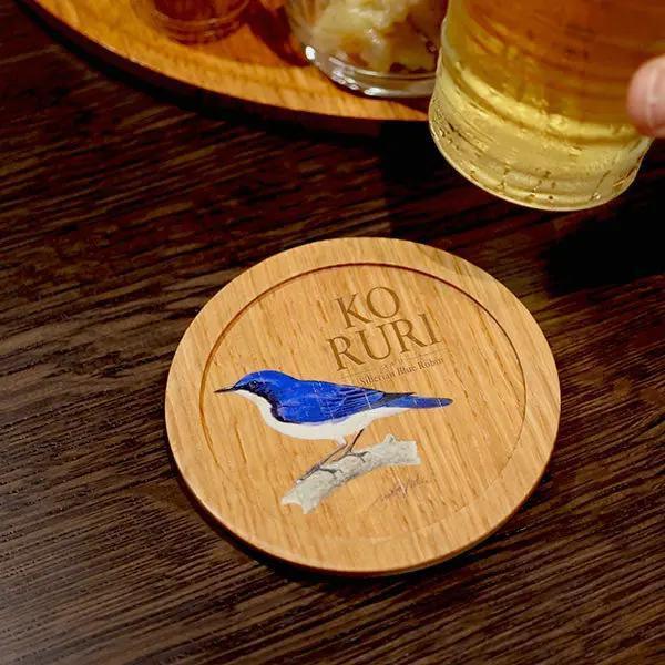 Suntory Whisky Barrel Oak Coaster – Siberian Blue Robin Design Suntory