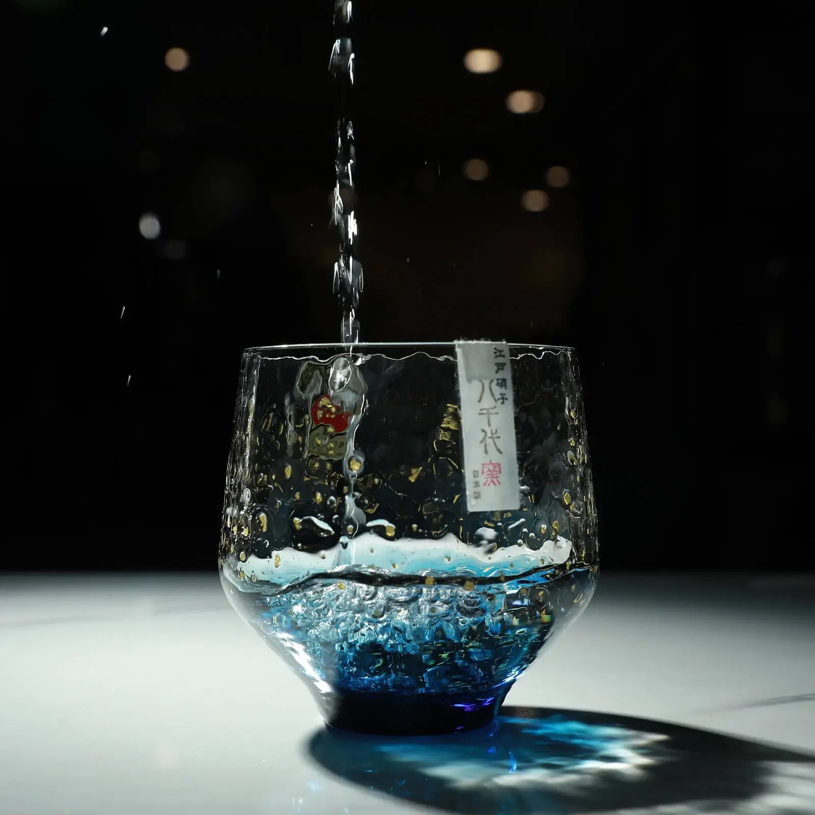 Side view of artisan-made Edo glass 260ml rock tumbler for whisky or sake