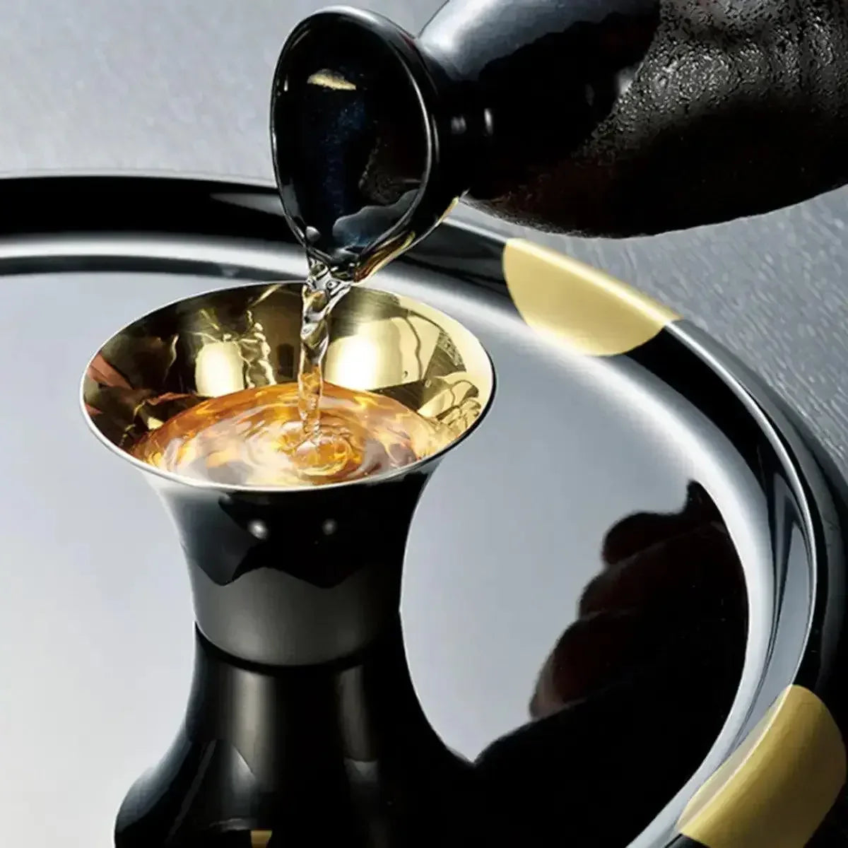 Fuji Sake Cup Set of 2 - Stainless Steel Gold and Silver Made in TSUBAME