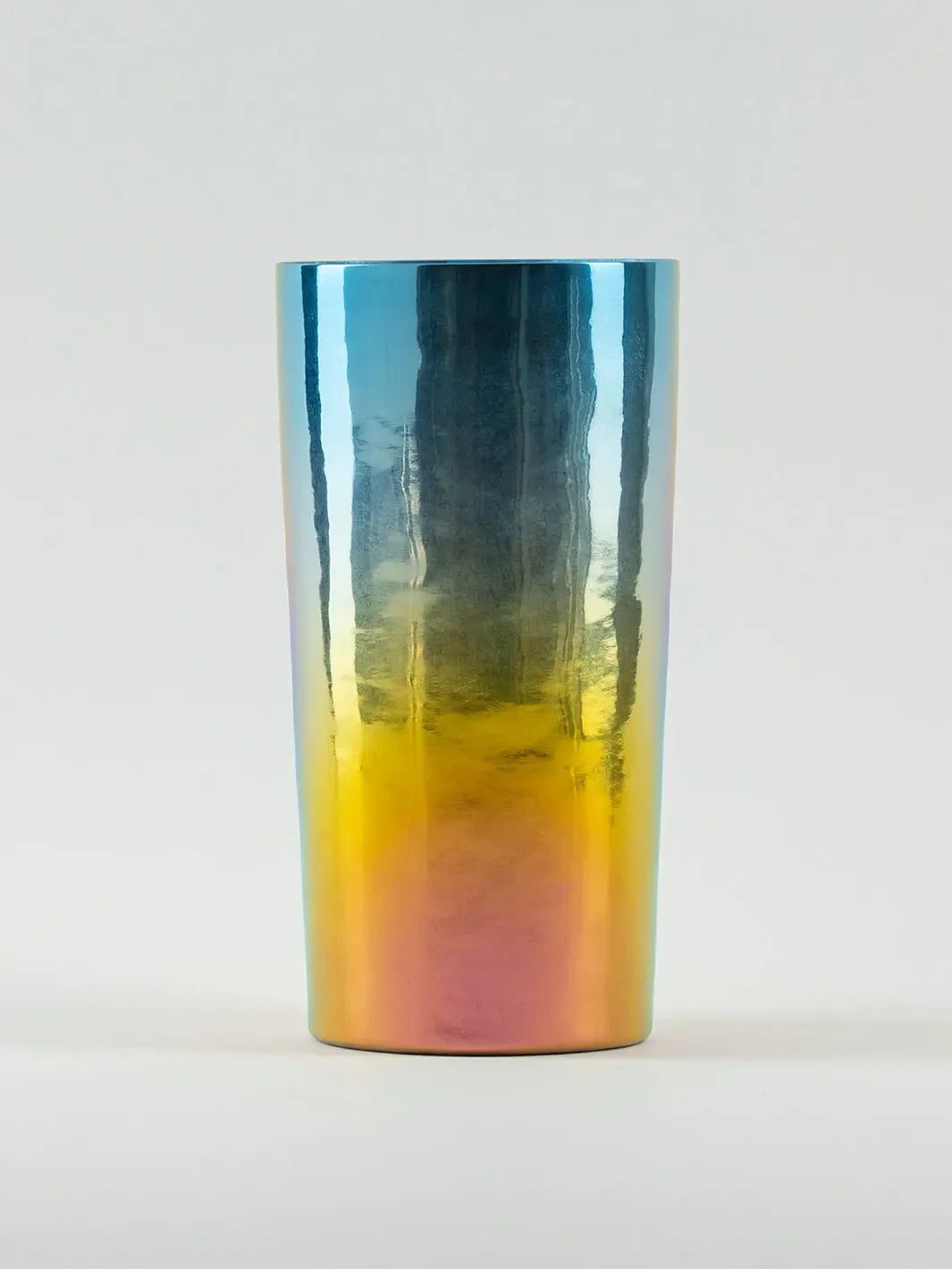 Front view of HORIE Saiko Series titanium tumbler (350ml), iridescent rainbow finish.