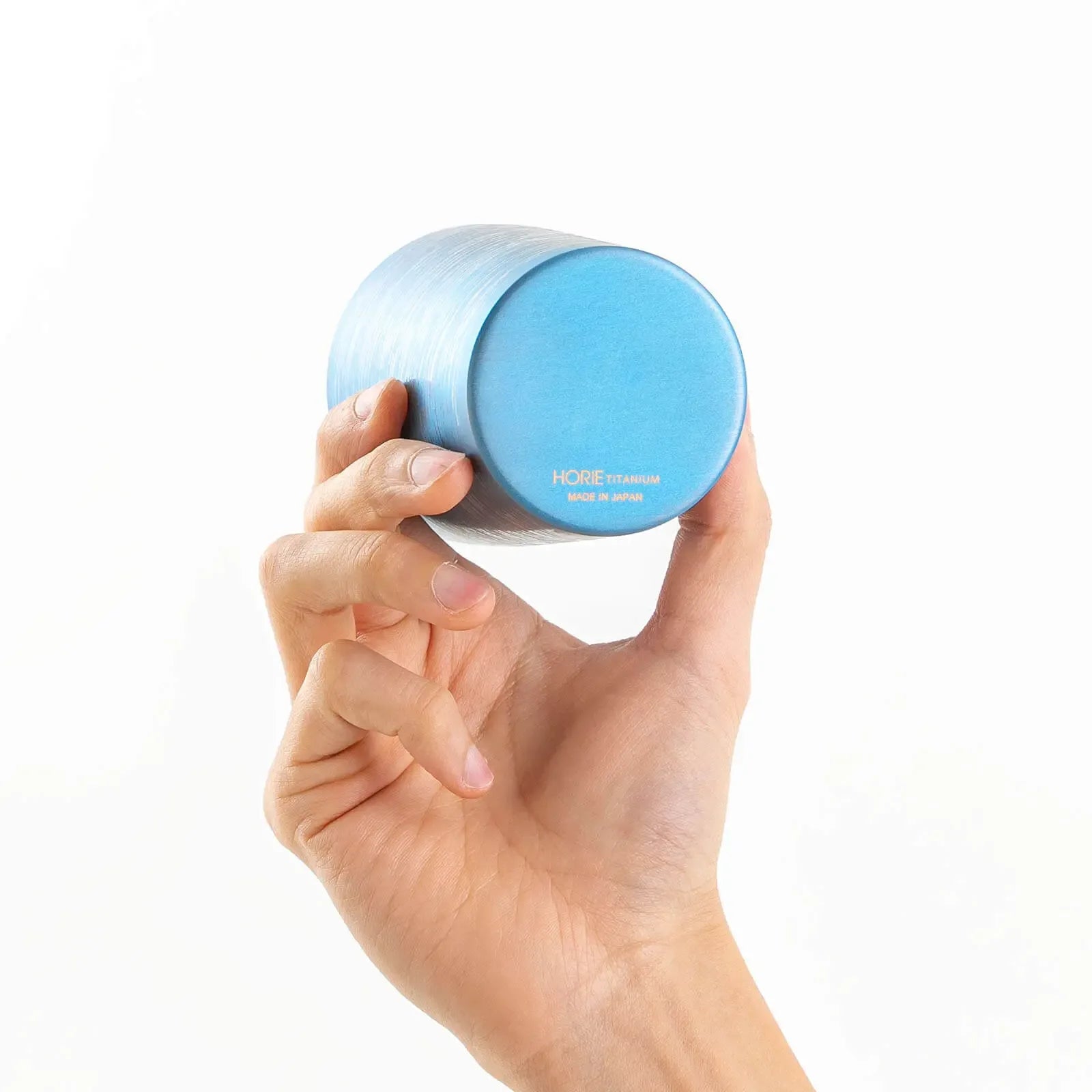 Titanium tumbler 270ml blue, bottom view showing base, HORIE Shirakaba Series