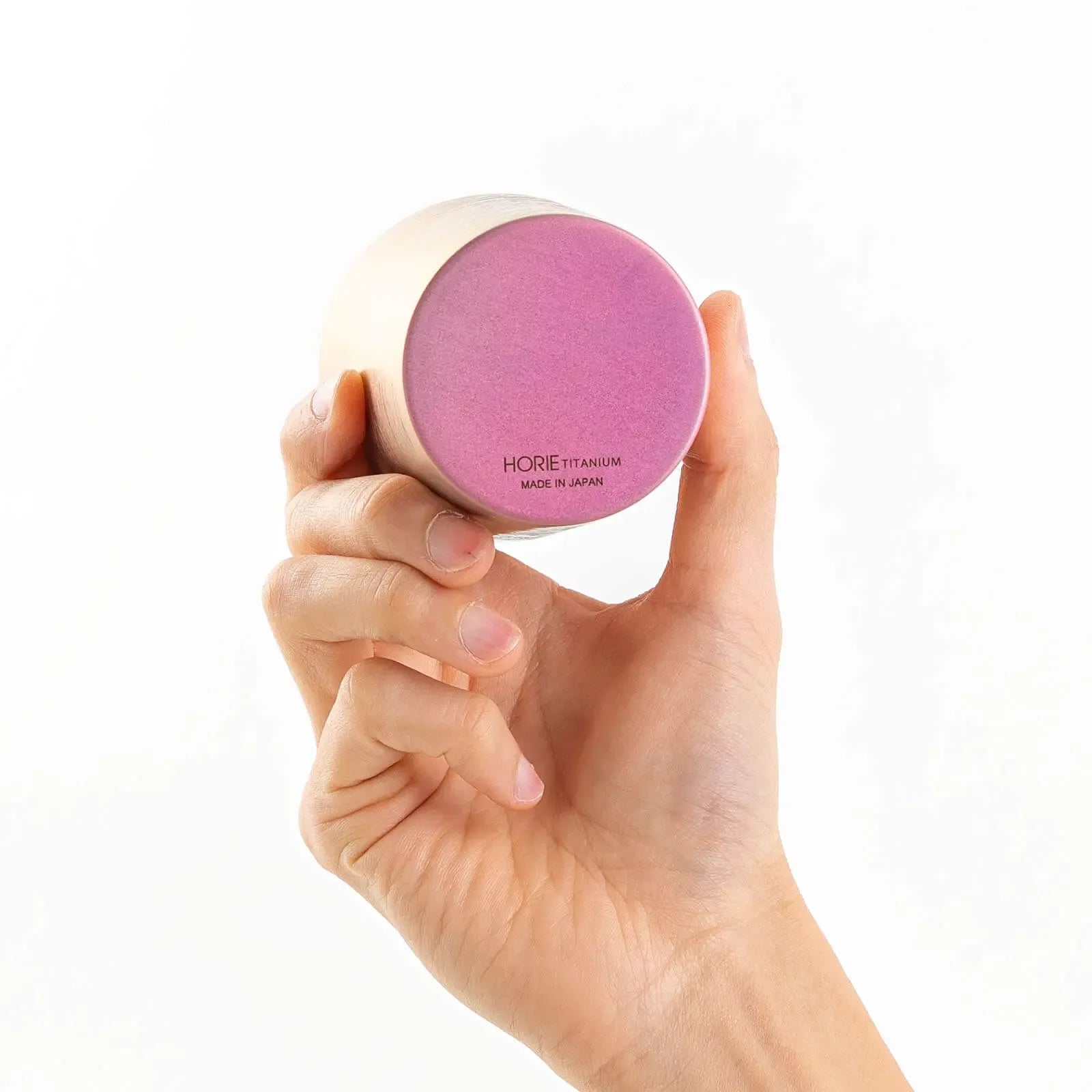 Titanium tumbler 270ml pink, bottom view showing base, HORIE Shirakaba Series