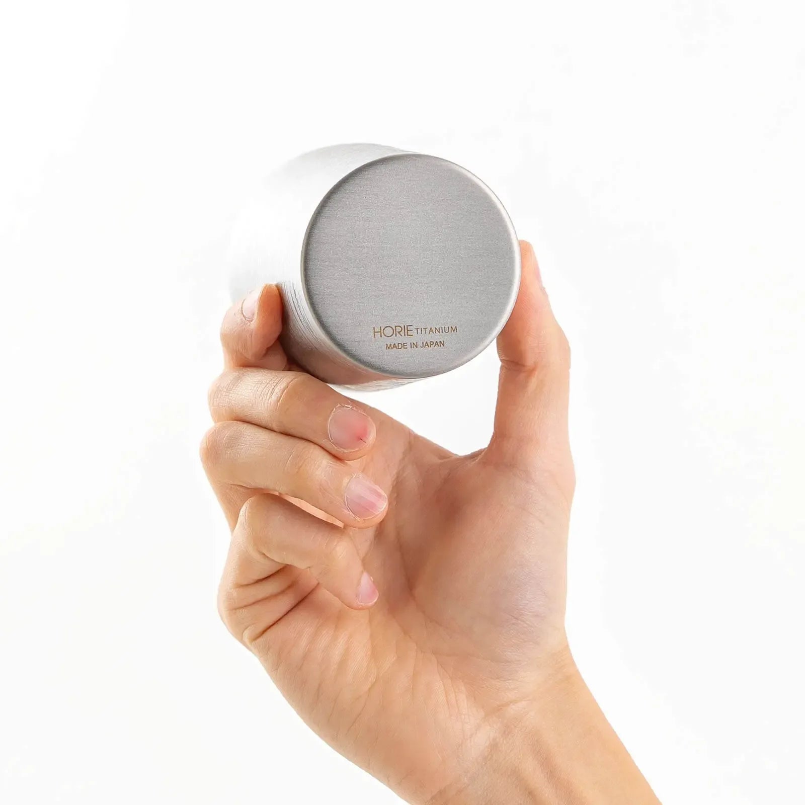 Titanium tumbler 350ml silver, bottom view showing base, HORIE Shirakaba Series