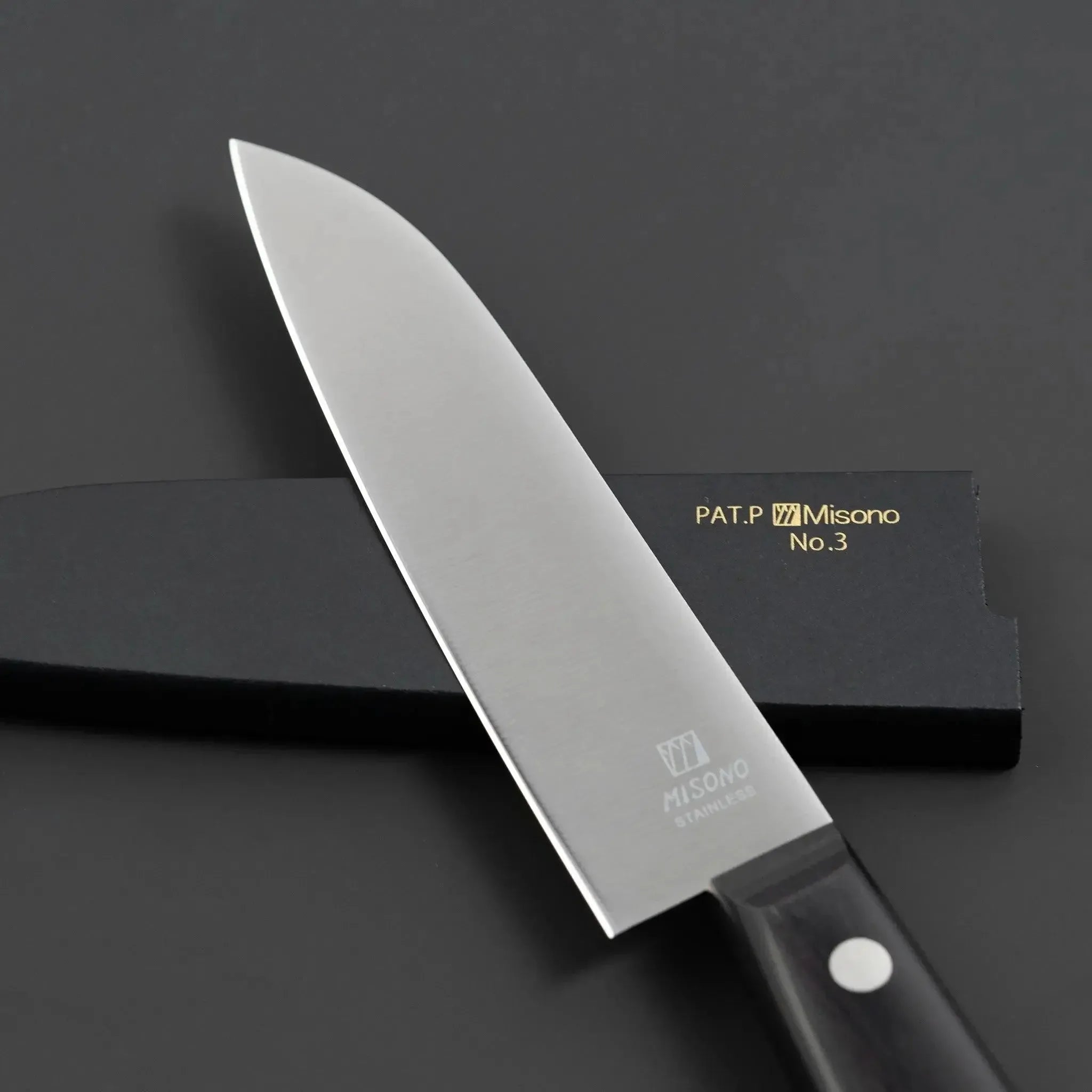 Misono Molybdenum Steel Petty Knife for Precision Cutting, featuring ergonomic handle and sharp blade Blade Logo