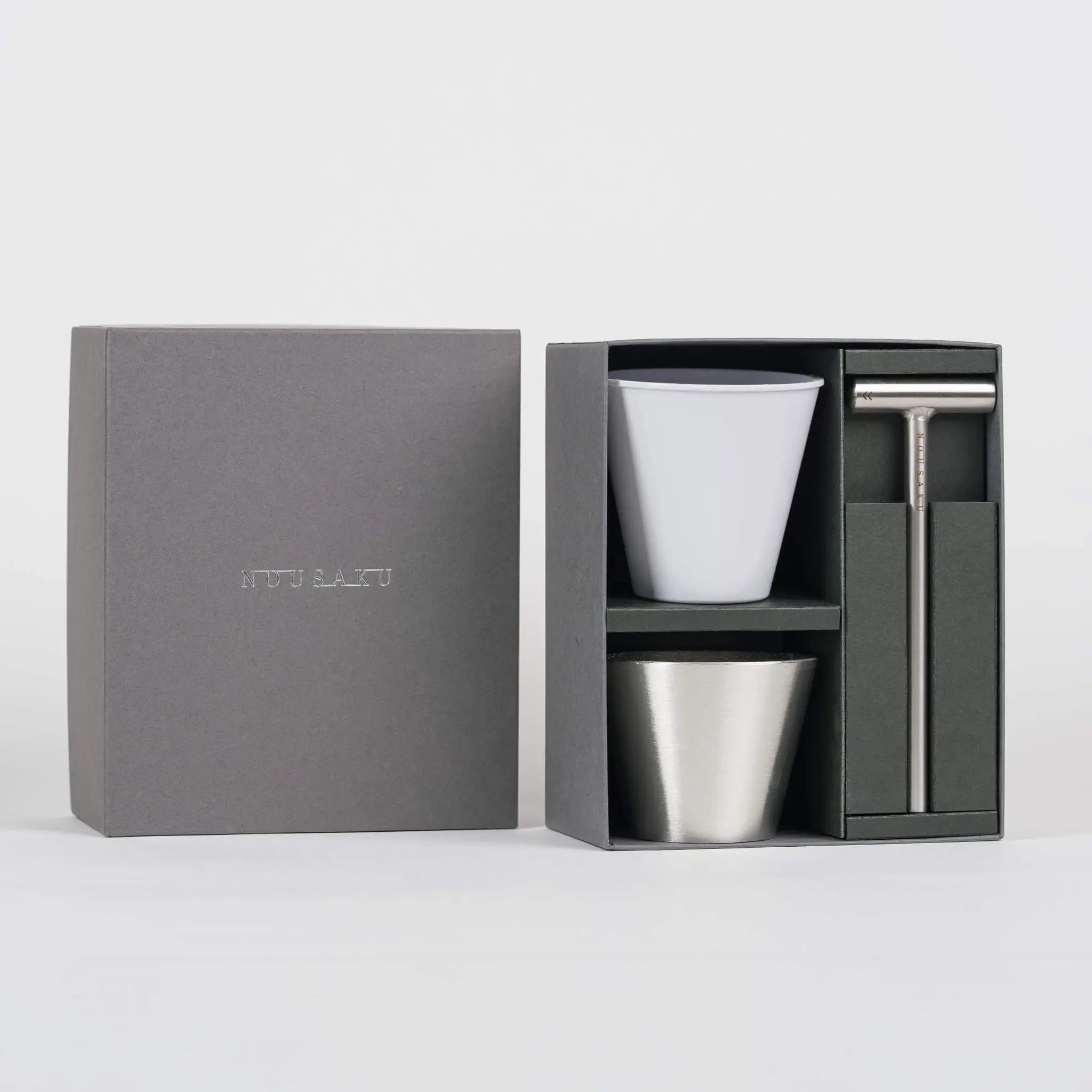 Nousaku DIY Tin Sake Cup Hammering Kit in a premium gift box.