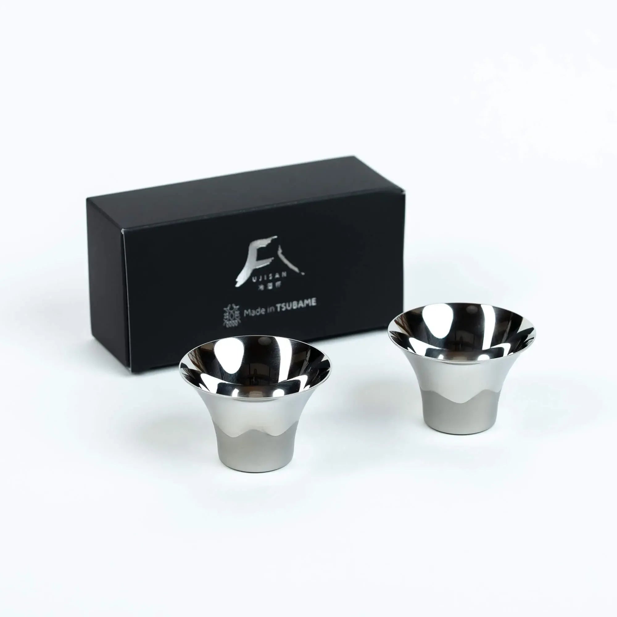 Japanese Fuji-design stainless steel sake cup set with gift box