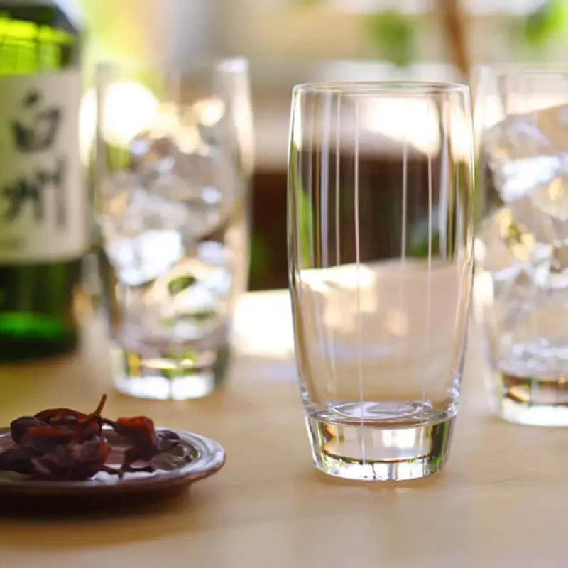 suntory highball glass 360ml striped design in use drinking photo