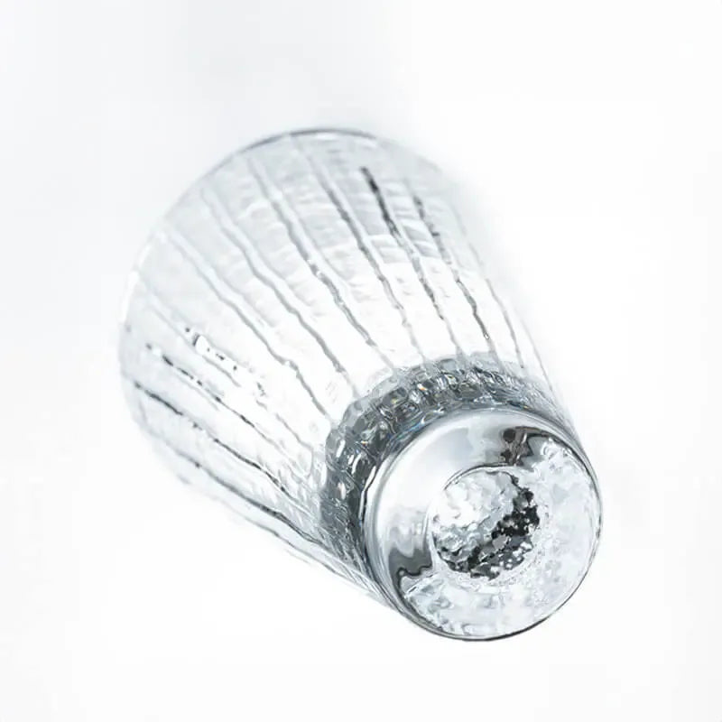 bottom close up of suntory x sghr crafe whiskey glass handmade in japan