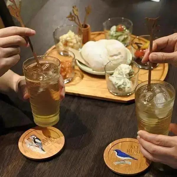 Suntory Whisky Barrel Oak Coaster – Long-tailed Tit Design Suntory